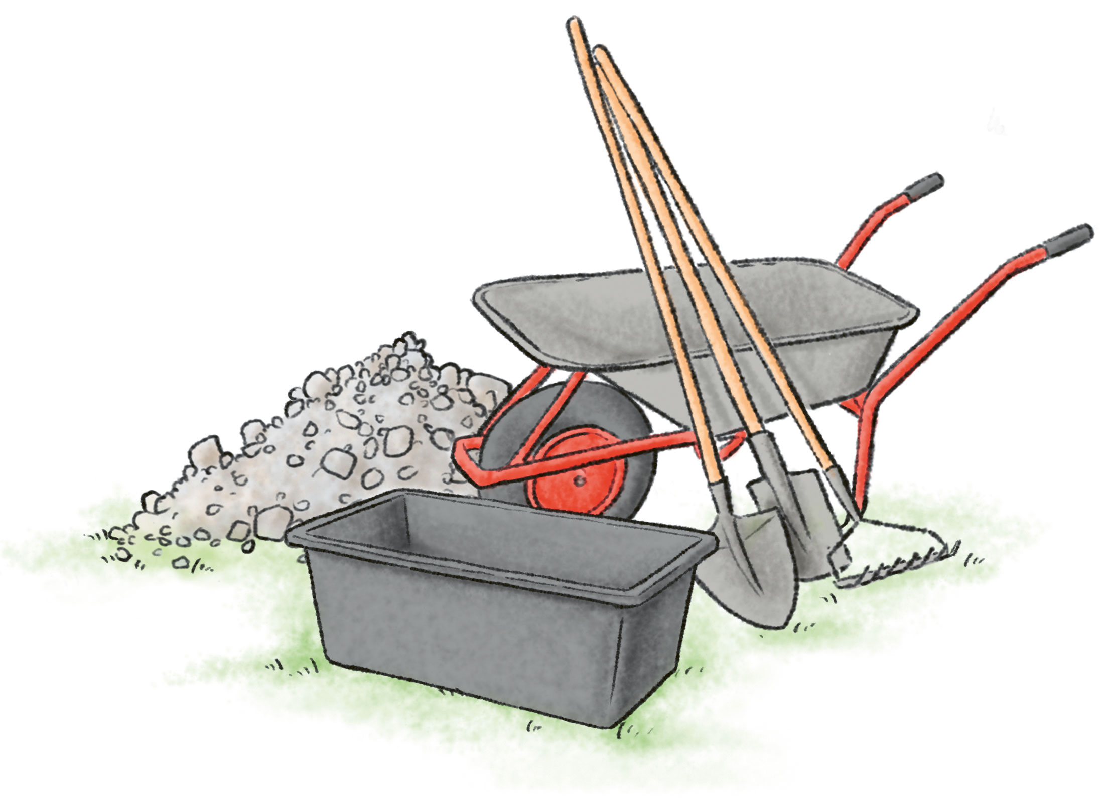 Utensilien für den Teichbau