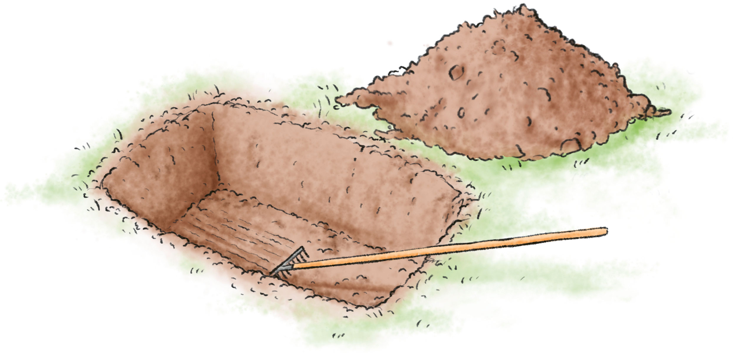 Loch ausheben für den kleinen Teich Zeichnung